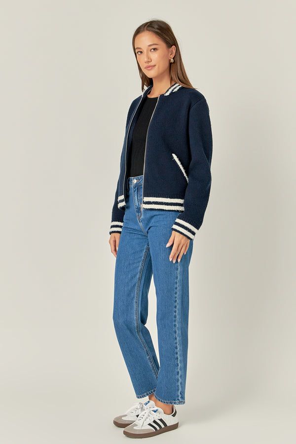 English Factory Knit Bomber Jacket GREEN