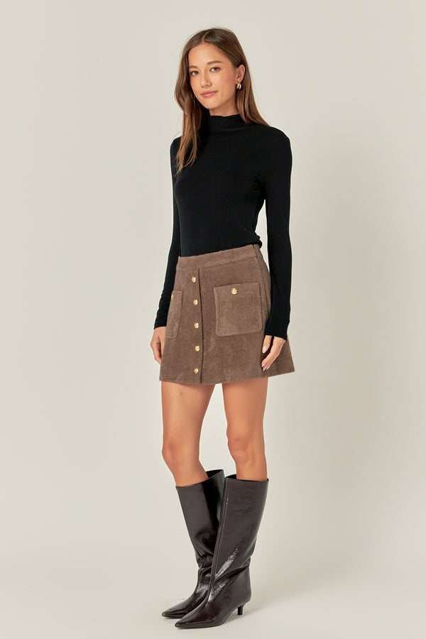 English Factory Knit Button-Front Mini Skirt BROWN