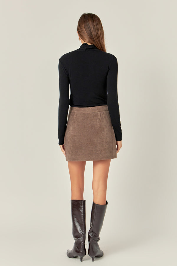 English Factory Knit Button-Front Mini Skirt BROWN