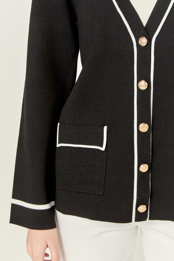 English Factory Knit Contrast Cardigan BLACK/WHITE