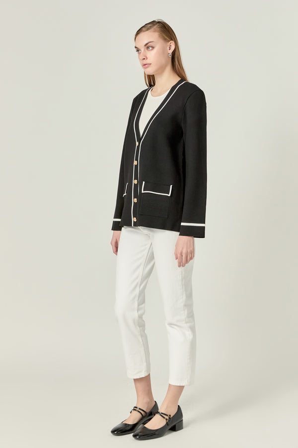 English Factory Knit Contrast Cardigan BLACK/WHITE