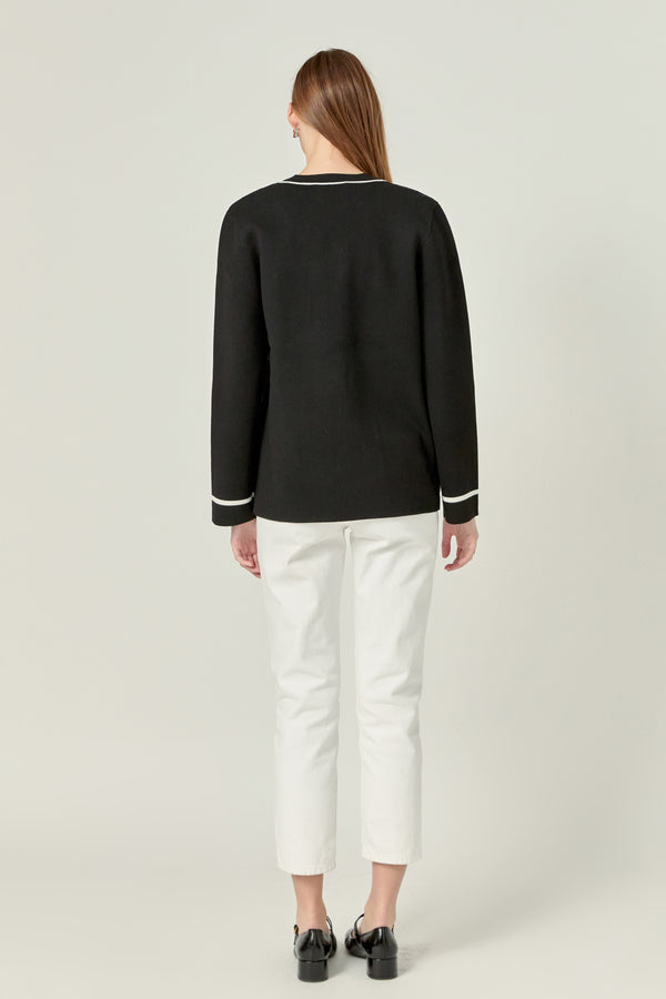 English Factory Knit Contrast Cardigan BLACK/WHITE