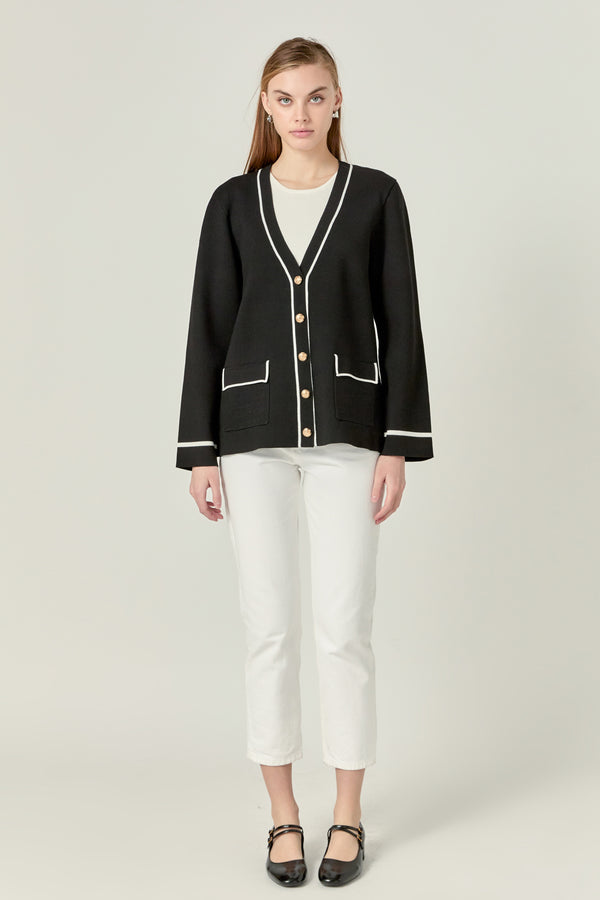 english factory Knit Contrast Cardigan BLACK/WHITE