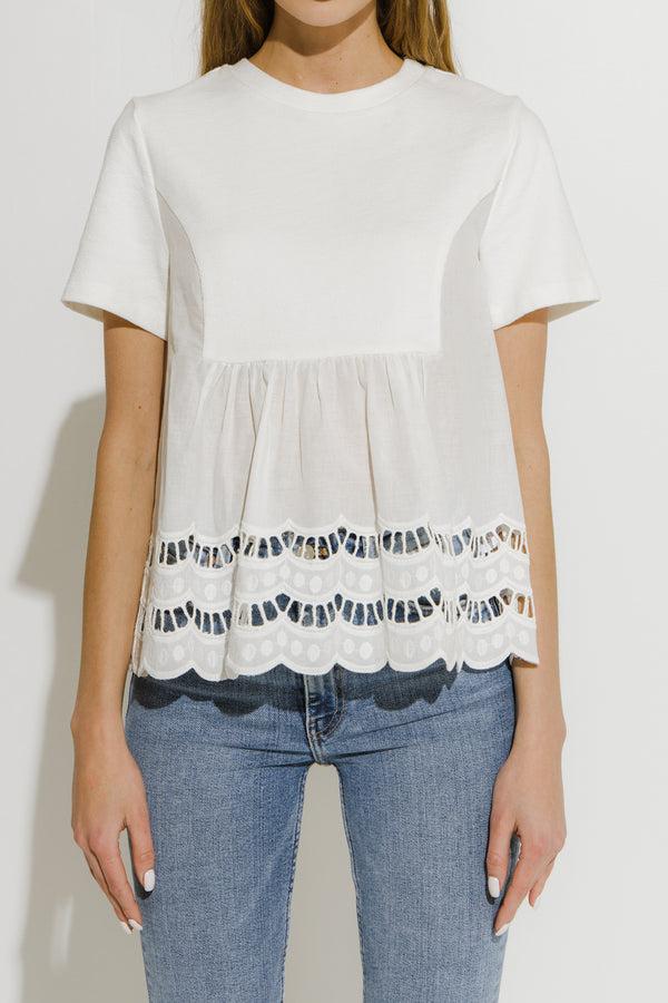 English Factory Knit Eyelet Mixed T-Shirt WHITE