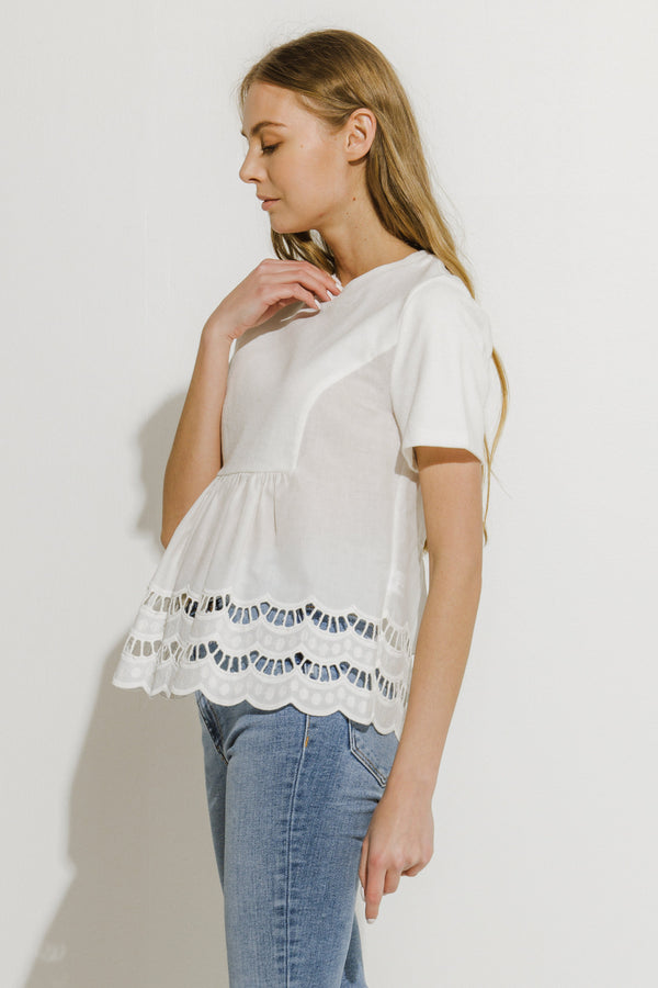 English Factory Knit Eyelet Mixed T-Shirt WHITE