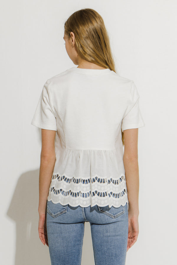 English Factory Knit Eyelet Mixed T-Shirt WHITE