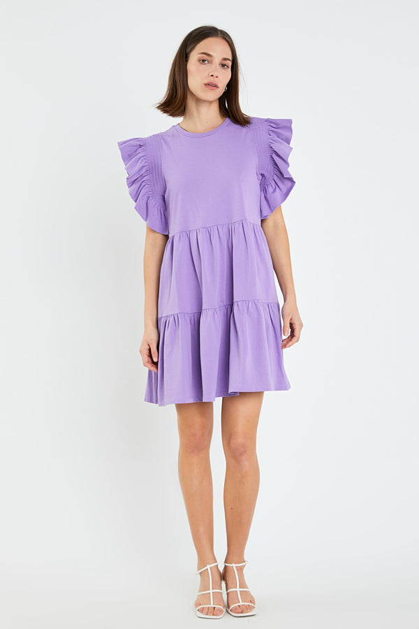 english factory Knit Ruffled Mini Dress PURPLE