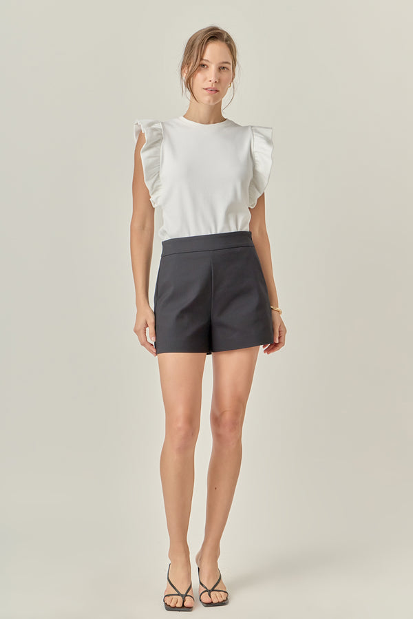 english factory Knit Ruffled Top WHITE