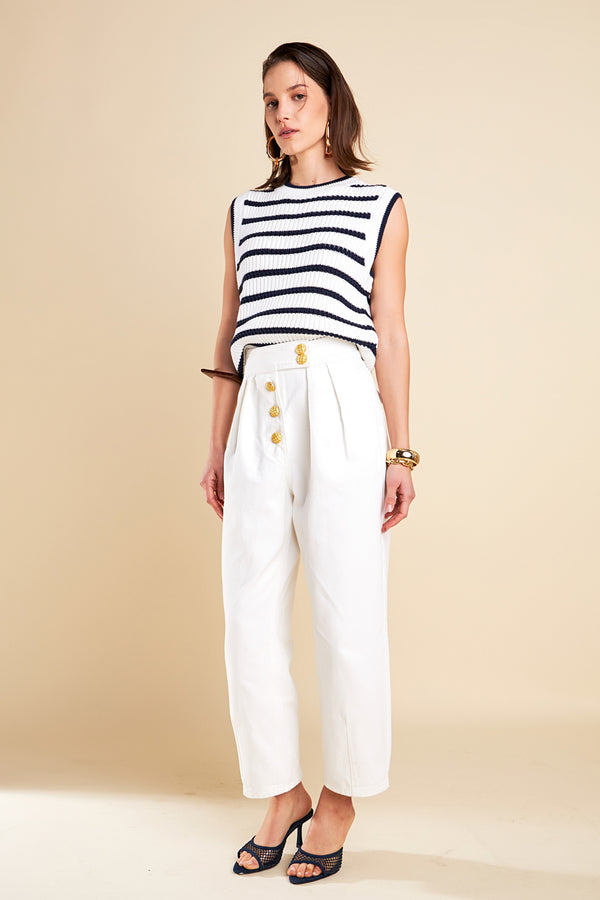 English Factory Knit Stripe Top OFF WHITE/NAVY