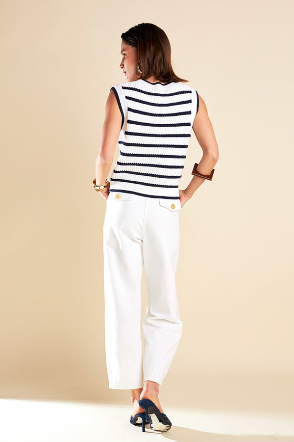 English Factory Knit Stripe Top OFF WHITE/NAVY