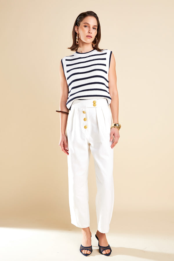 english factory Knit Stripe Top OFF WHITE/NAVY