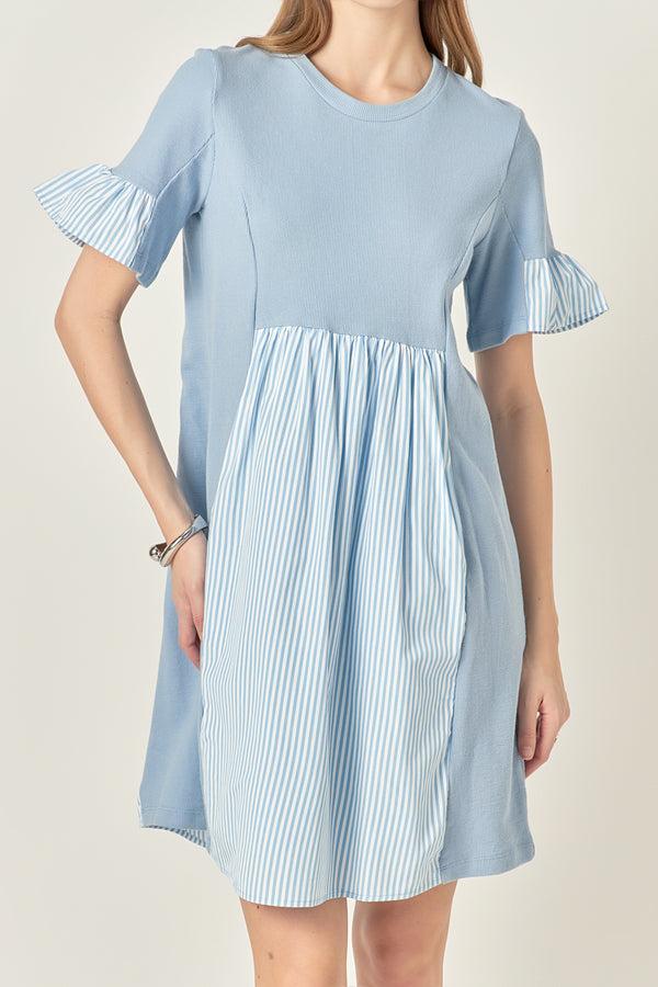 English Factory Knit Stripe Woven Mixed Dress BLUE