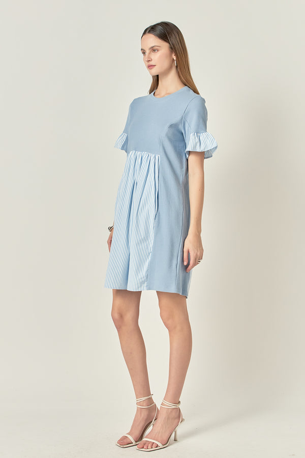 English Factory Knit Stripe Woven Mixed Dress BLUE