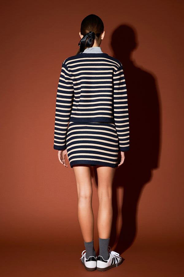 English Factory Knit Striped Mini Skirt NAVY/TAN