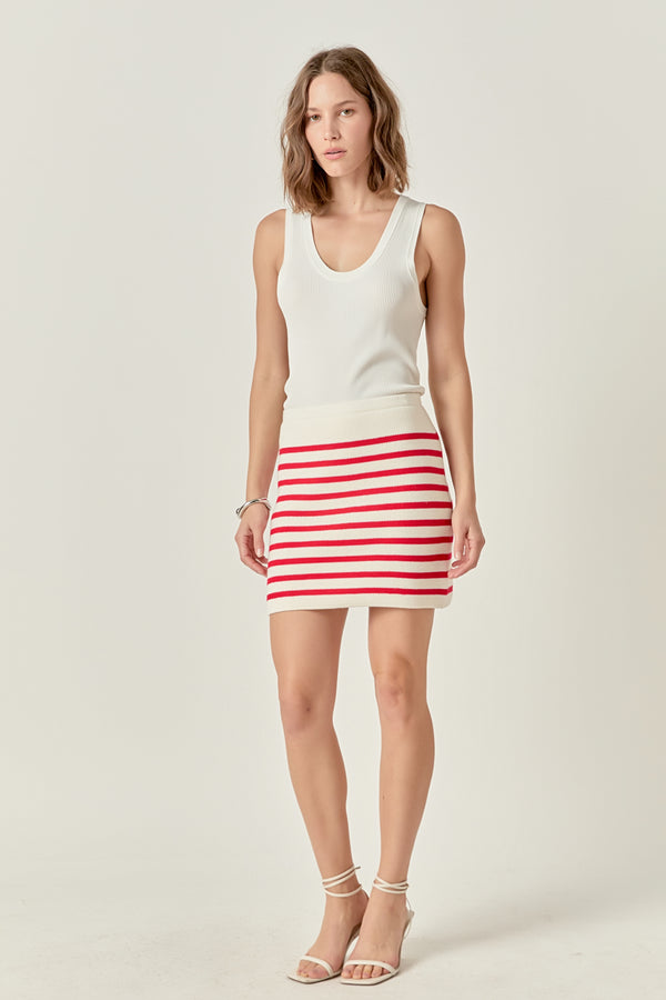 English Factory Knit Striped Mini Skirt RED/CREAM