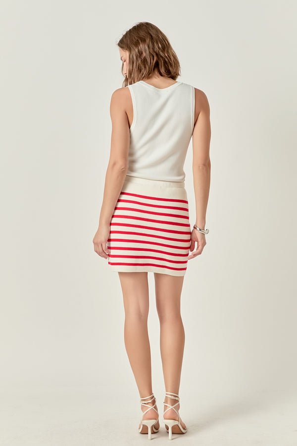 English Factory Knit Striped Mini Skirt RED/CREAM