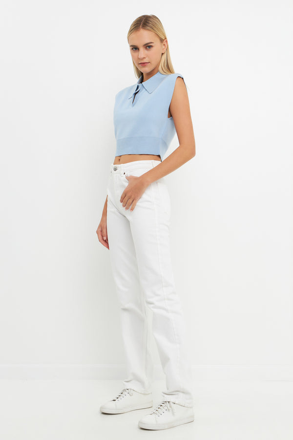 English Factory Knit Top With Collar POWDER BLUE