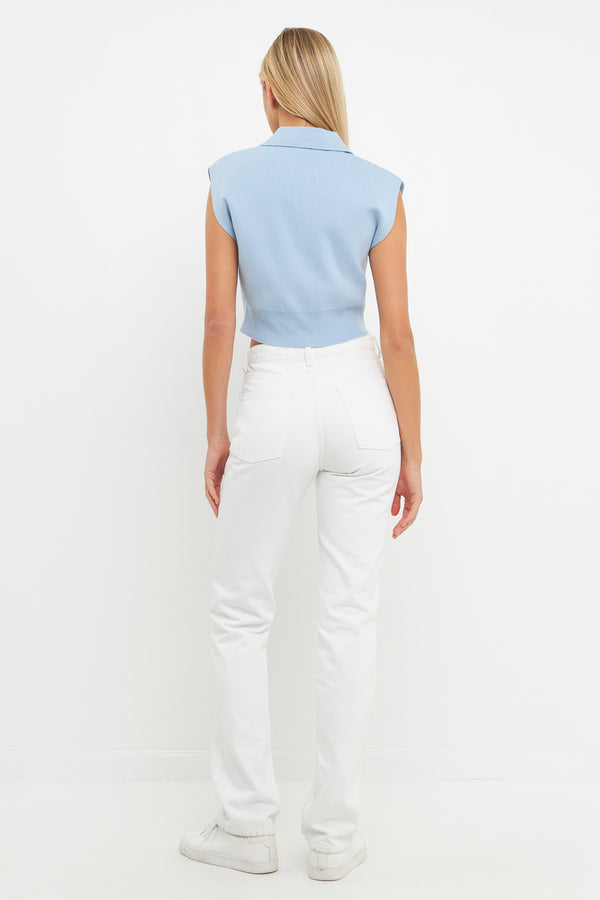 English Factory Knit Top With Collar POWDER BLUE