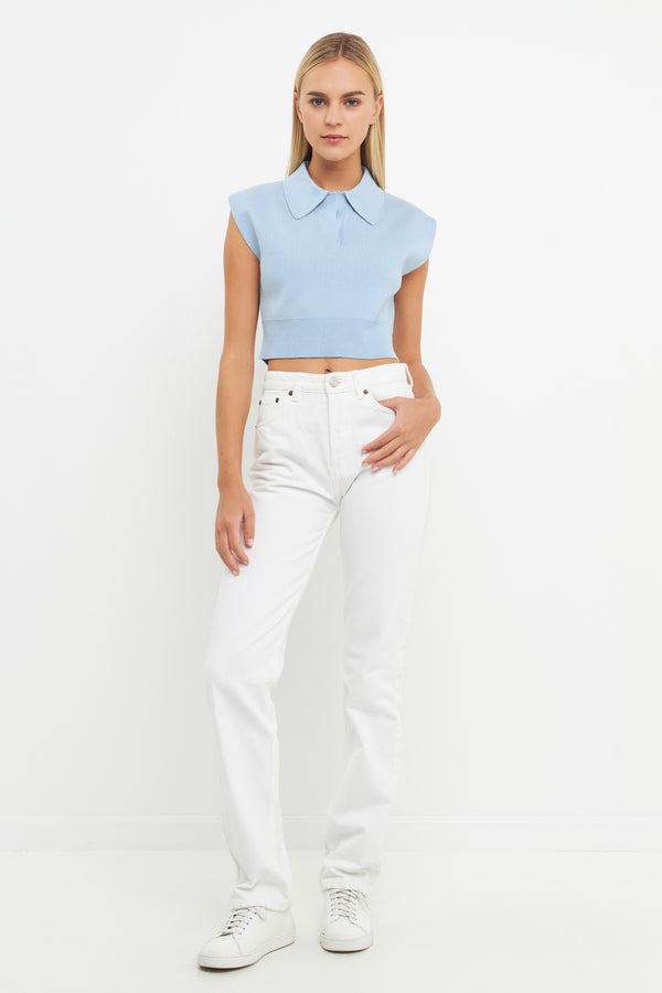english factory Knit Top with Collar POWDER BLUE
