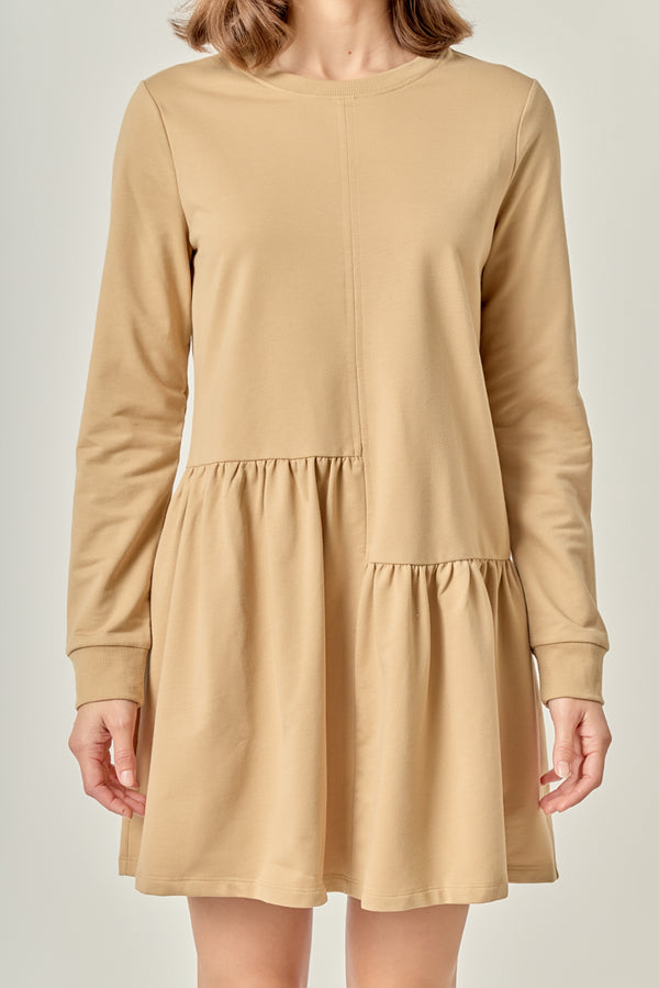 English Factory Knit Unbalanced Seam Dress - Tan TAN
