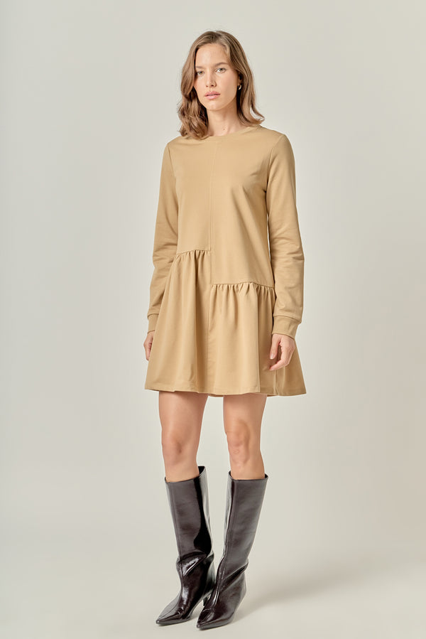 English Factory Knit Unbalanced Seam Dress - Tan TAN