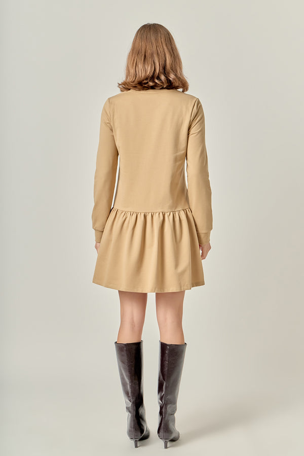 English Factory Knit Unbalanced Seam Dress - Tan TAN