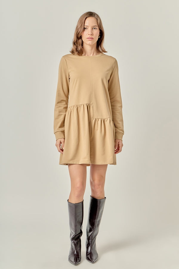 english factory Knit Unbalanced Seam Dress - Tan TAN