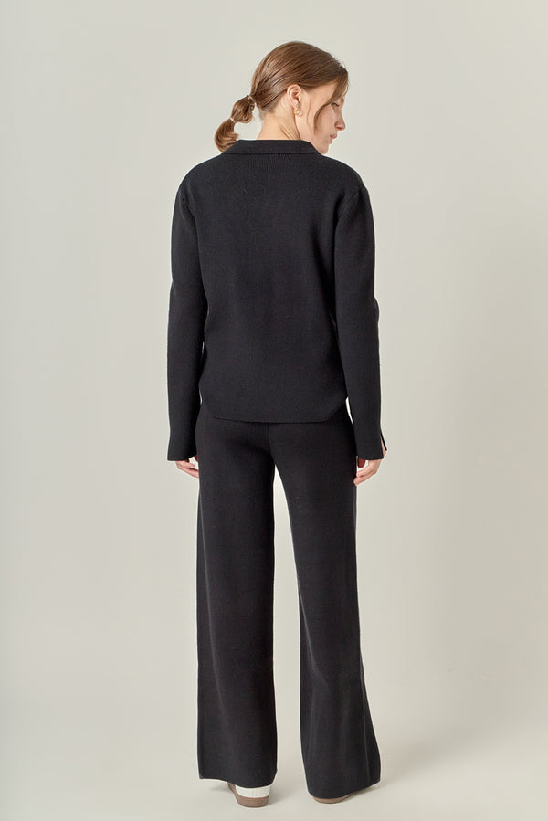 English Factory Knit Wide Pants BLACK