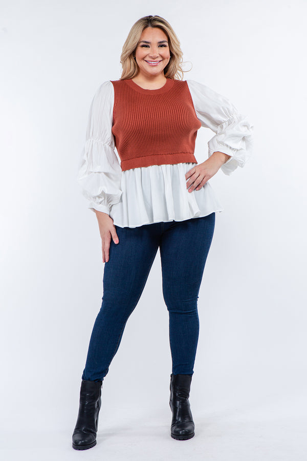 english factory Knit Woven Combo Top BROWN COMBO