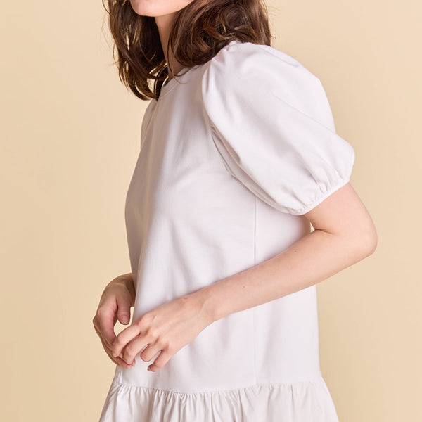English Factory Knit Woven Mixed Dress WHITE