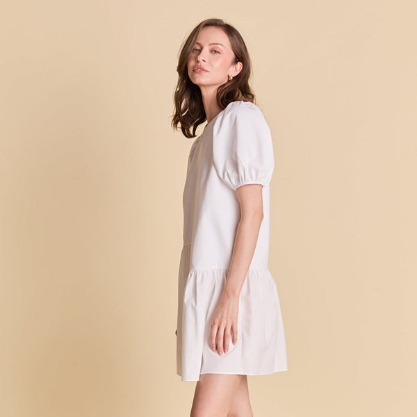 English Factory Knit Woven Mixed Dress WHITE