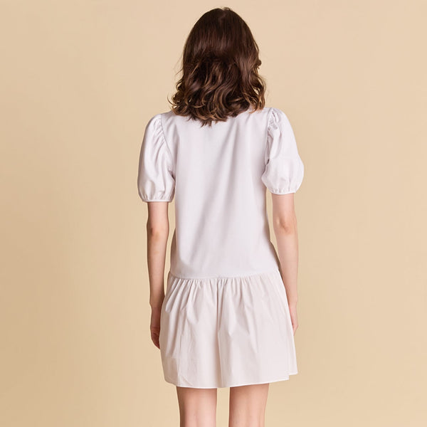 English Factory Knit Woven Mixed Dress WHITE