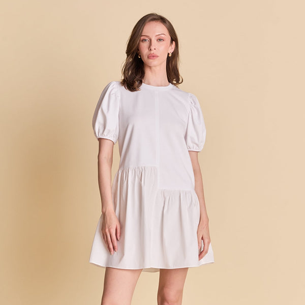 english factory Knit Woven Mixed Dress WHITE
