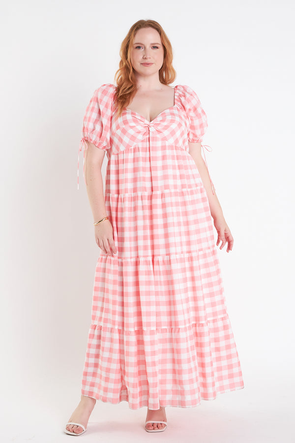 english factory Knotted Gingham Dress PINK