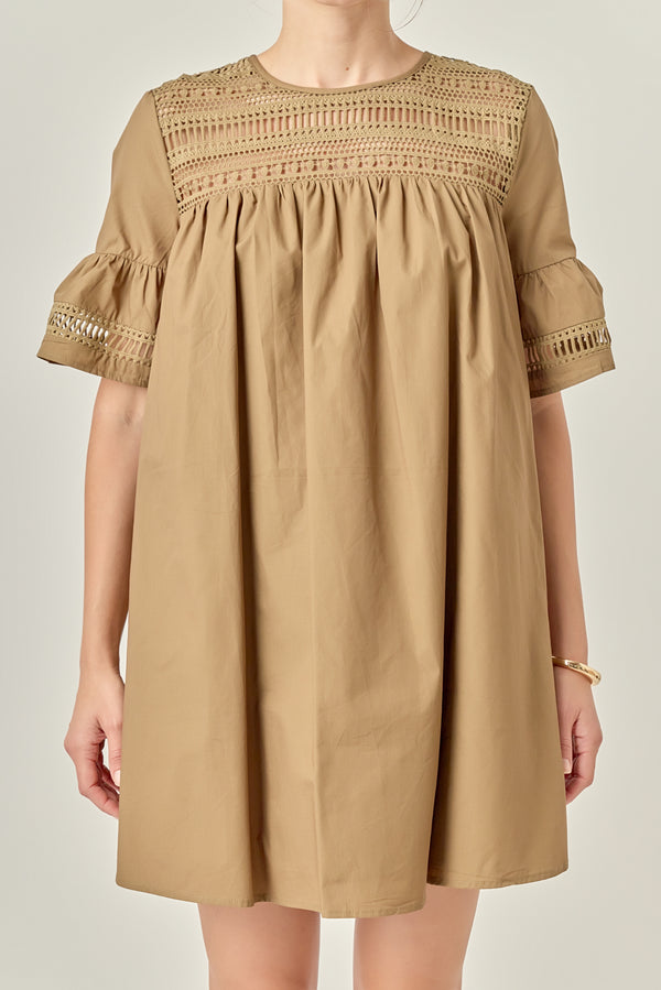 English Factory Lace Detail Mini Dress OLIVE