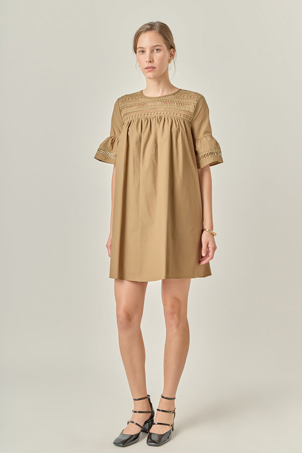 English Factory Lace Detail Mini Dress OLIVE