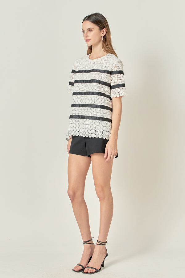 English Factory Lace Striped Top WHITE/BLACK