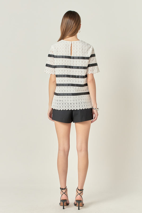 English Factory Lace Striped Top WHITE/BLACK