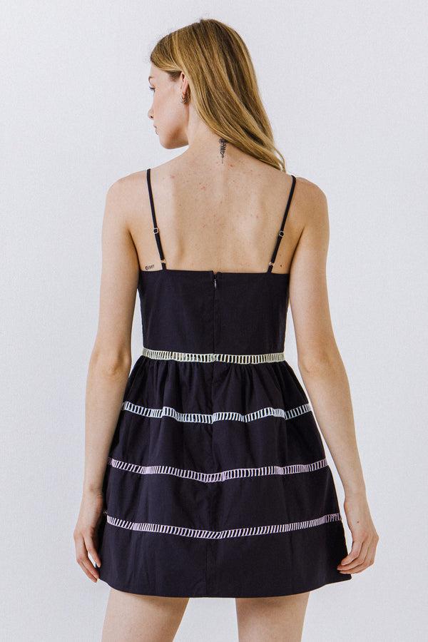 English Factory Ladder Lace Mini Dress NAVY MULTI