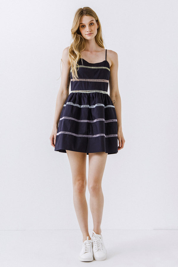 english factory Ladder Lace Mini Dress NAVY MULTI