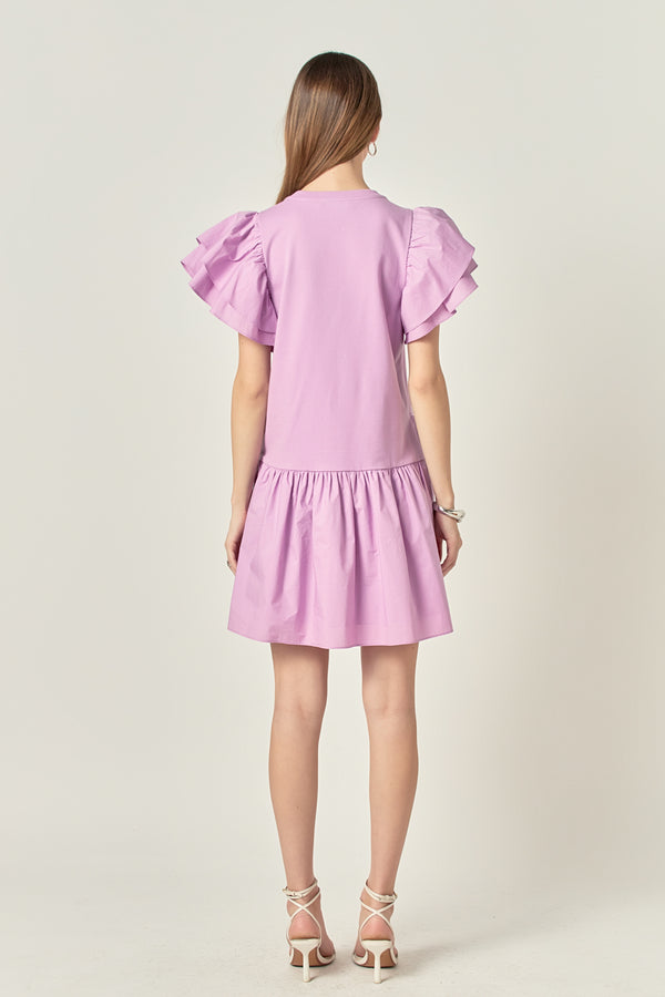 English Factory Layered Ruffles Mini Dress LILAC