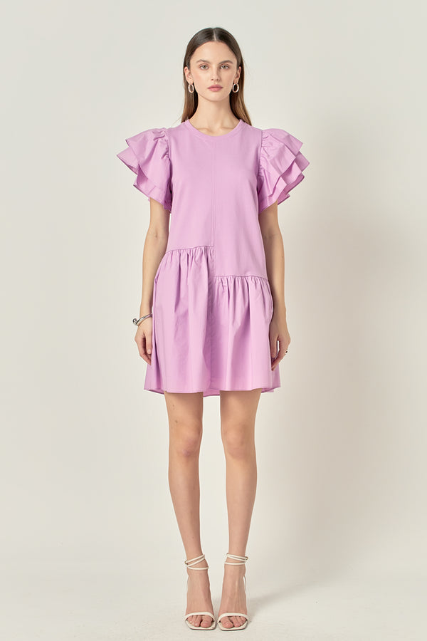 english factory Layered Ruffles Mini Dress LILAC