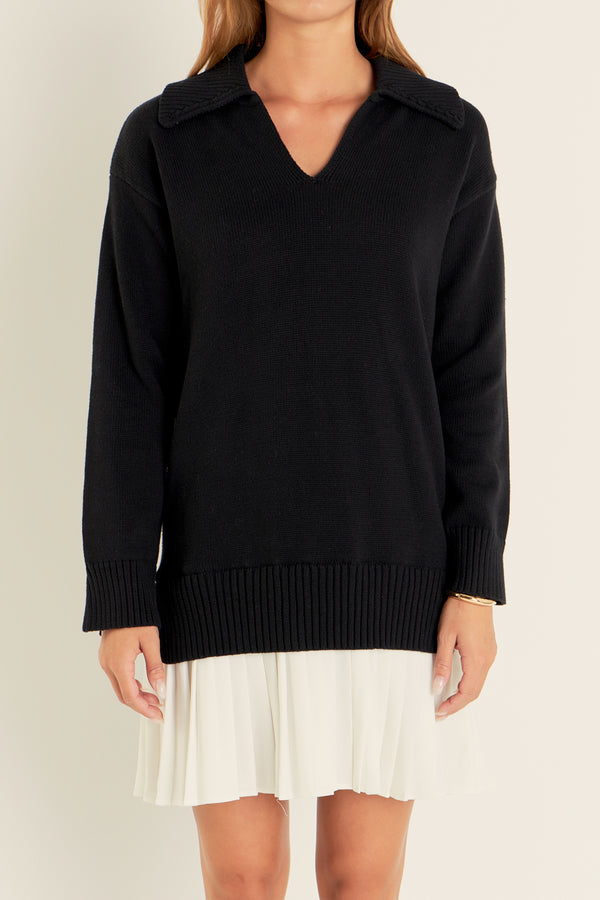 English Factory Layered Sweater Dress BLACK/WHITE