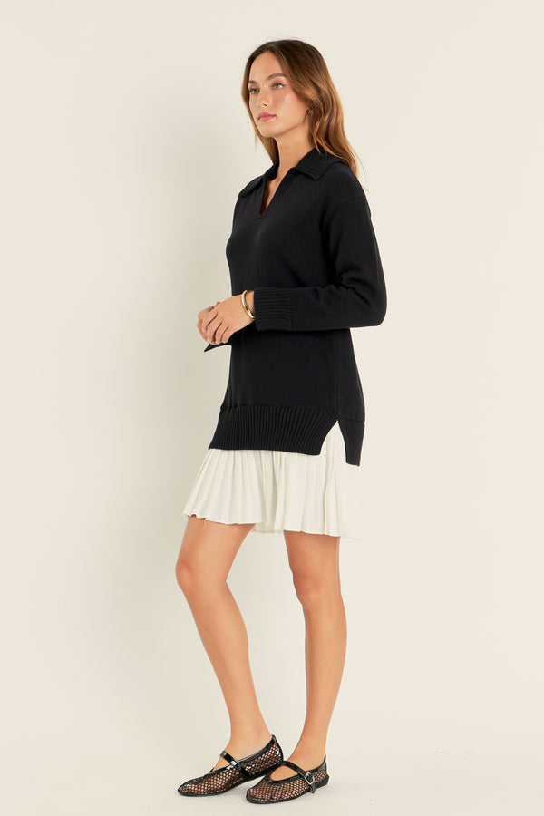 English Factory Layered Sweater Dress BLACK/WHITE