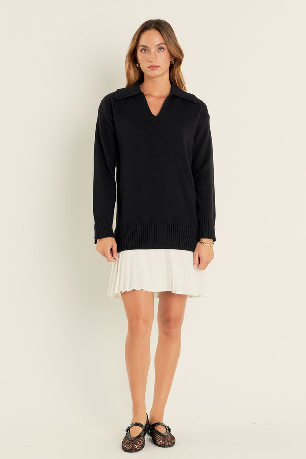 english factory Layered Sweater Dress BLACK/WHITE