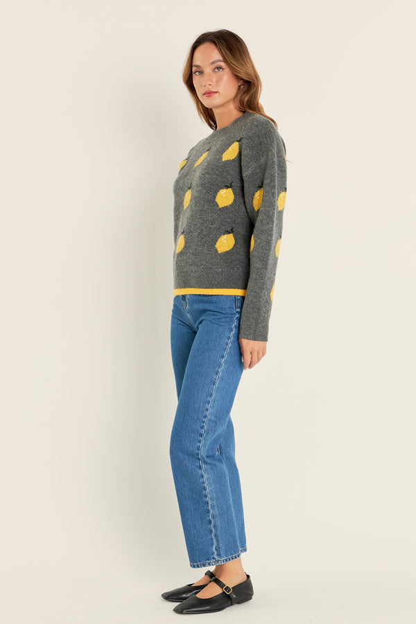 English Factory Lemon Crew Neck Knit CHARCOAL