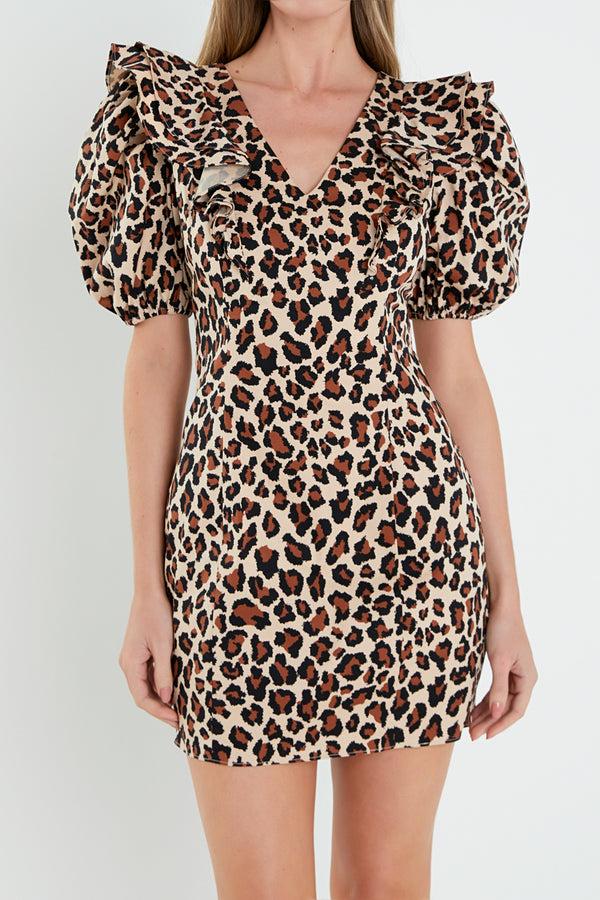 English Factory Leopard Mini Dress TAN MULTI