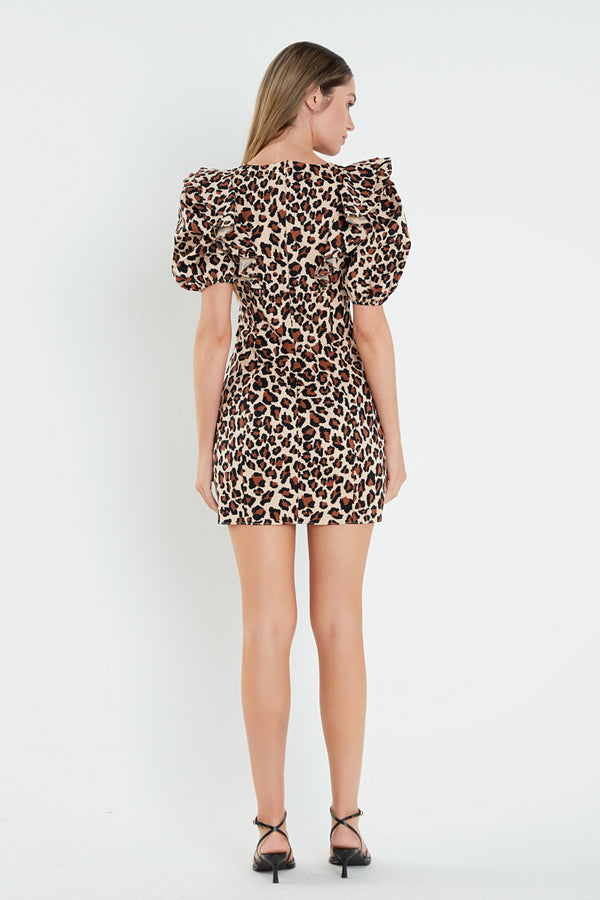 English Factory Leopard Mini Dress TAN MULTI