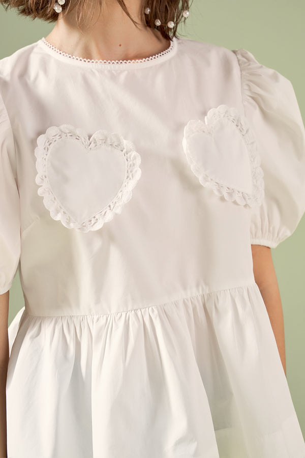 English Factory Linda Heart Peplum Top WHITE