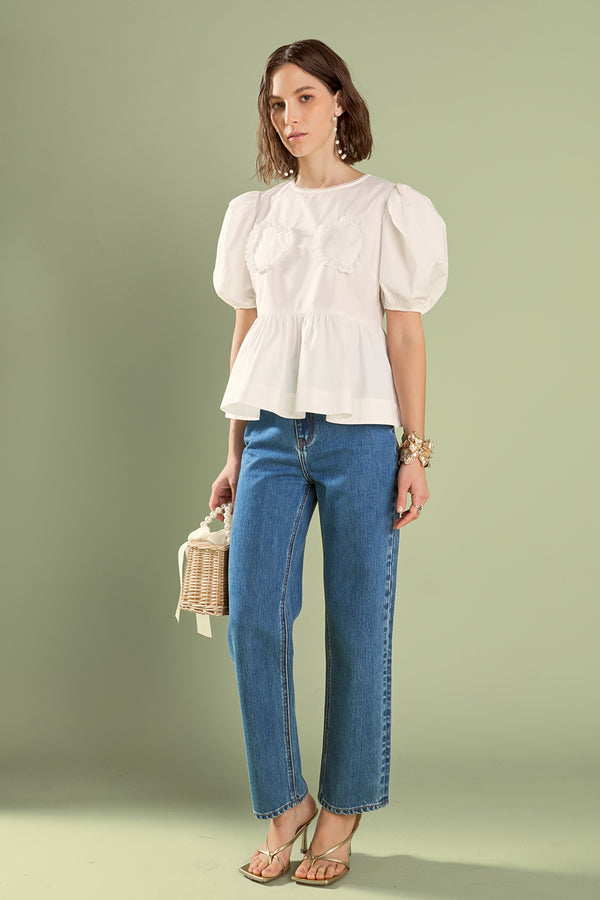 English Factory Linda Heart Peplum Top WHITE
